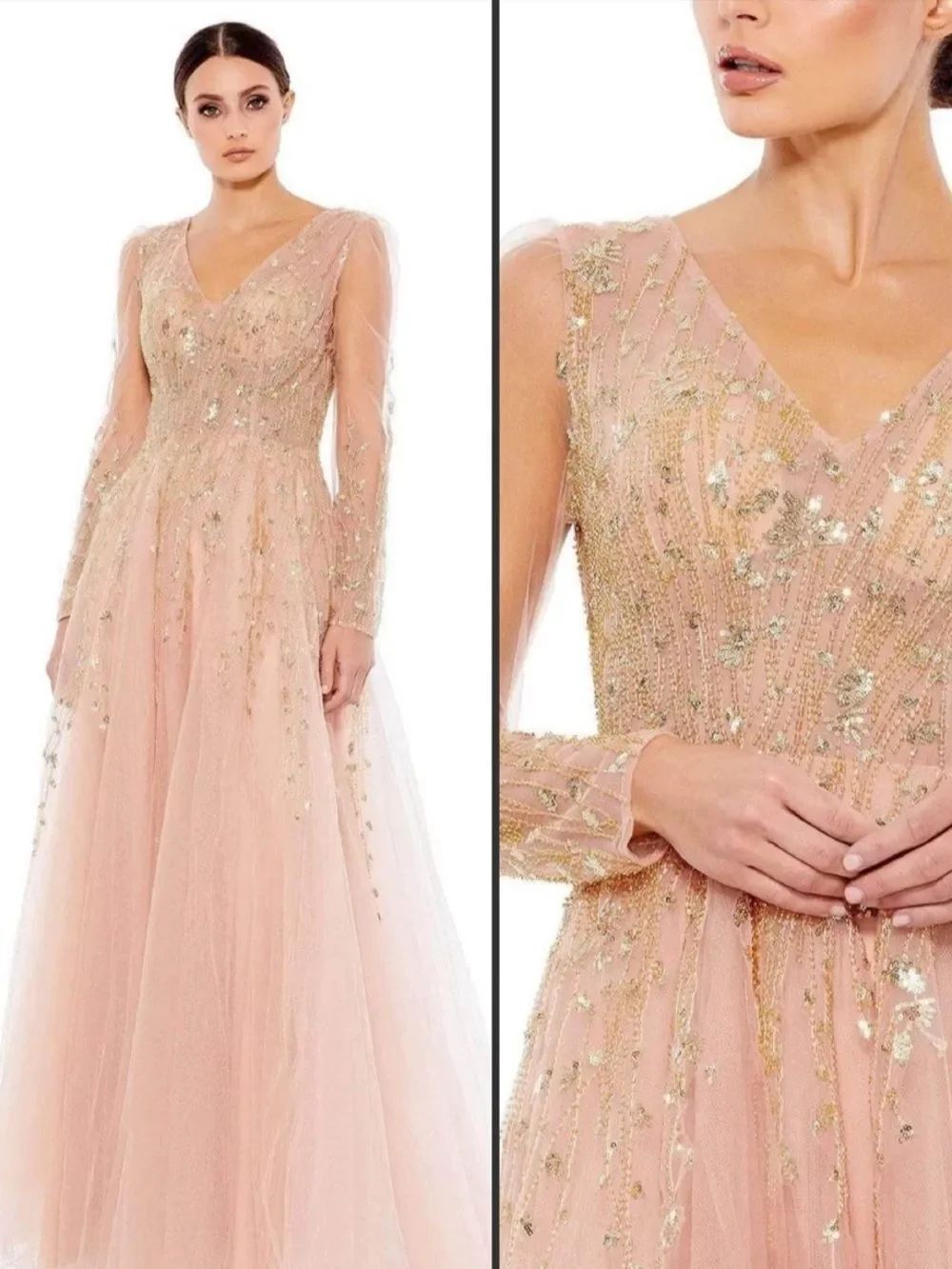 NWT Mac DUGGAL 20295 Embellished V Neck Long Sleeve A Line Gown Size 24